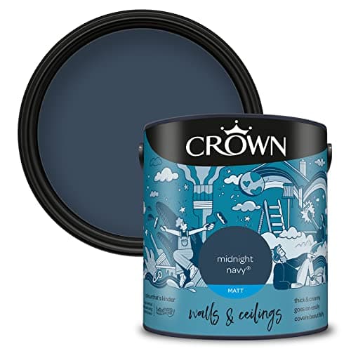 Image of Crown Midnight Navy - Matt Emulsion Paint - Water Based, Quick Dry - Midnight Navy Paint for Walls & Ceilings - 2.5L