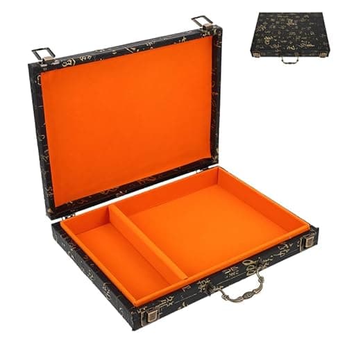 Image of TOYANDONA Large Capacity Wooden Mahjong Storage Box with Embossed Design Portable Organizer Case for Chinese Mahjong Tiles Vintage Style Carrying Case