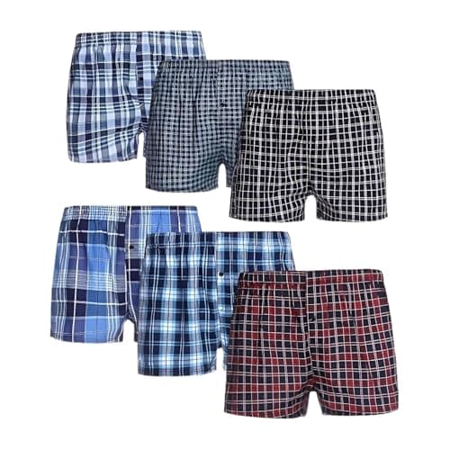 Image of ShopMCR 3 Pack Mens Boxers Underwear Cotton Woven Boxers for Men, Mens Boxers Shorts Multipack with Button Fly S - 2XL (Woven, XXLarge) Assorted