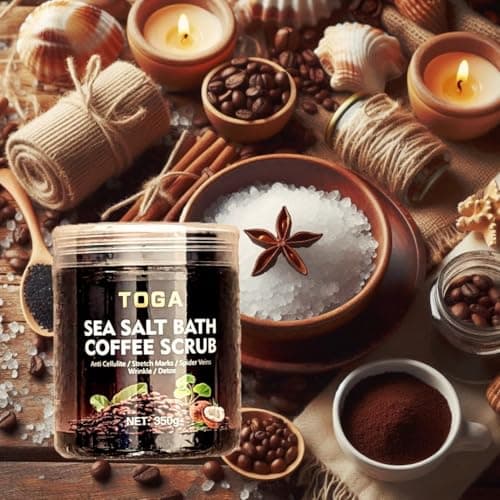Image of Natural Exfoliating Coffee Body Scrub with Sea Salt, Helps remove cellulite, Stretch Marks, Acne, Dead Skin - For Face & Body with free charcoal nose strips