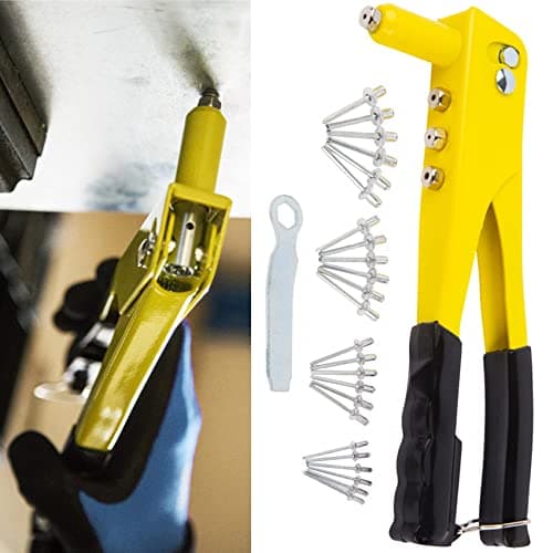 Image of NTI BlueSpot Hand Rivet Gun + 60 Rivets 4 Interchangeable Nozzle 2.4 | 3.2 | 4 | 4.8mm Spanner PVC Grip Garage DIY Body Works Car Mechanic Repair Tools UK FREE P&P