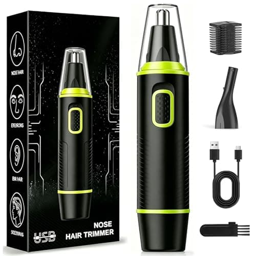 Image of Nose Hair Trimmer for Men Rechargeable Noses Trimmer Painless Nasal Hair Trimmers for Ear and Eyebrow Facial,Nose Hair Trimmer with IPX7 Waterproof,Dual Edge Blades for Easy Cleansing,Green