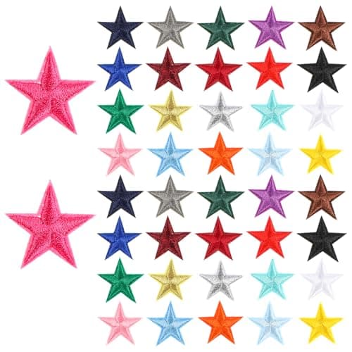 Image of Oruola 42pcs Iron On Star Patches for Clothes,Colorful Stars Vintage Sew On Patches,Mini 5 Star Embroidered Patch for Clothing Jackets Backpack Repairing Decorations