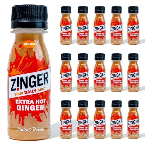 Image of ZINGER Organic Extra Hot Ginger Shots (15x70ml) | Refreshing Fiery Ginger Drink | Vegan and Gluten Free | No Added Sugar