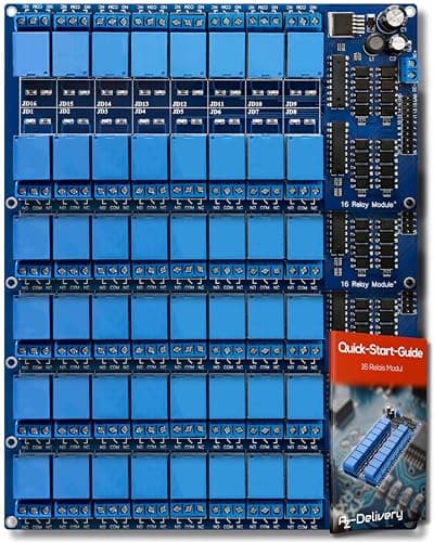 Image of AZDelivery 5 x 16 Channel Relay Module DC 12V with Optocoupler Low Level Trigger Relay Module Board compatible with Arduino Including E-Book!