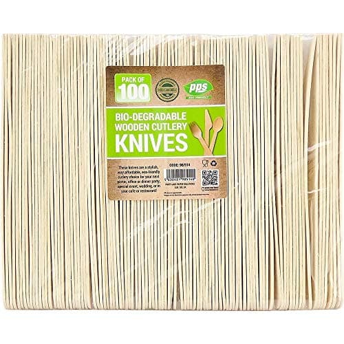 Image of 100 x Enviro Wooden Knives - Biodegradable Compostable Disposable Cutlery 100% Birchwood
