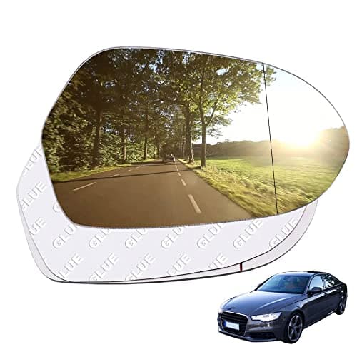 Image of AUTOXBERT Wing Mirror Glass Right Side Convex Fit For Audi A6 C7 4G 2011 2012 2013 2014 2015 2016 2017 2018 Driver Side STICK-ON With Blind Spot