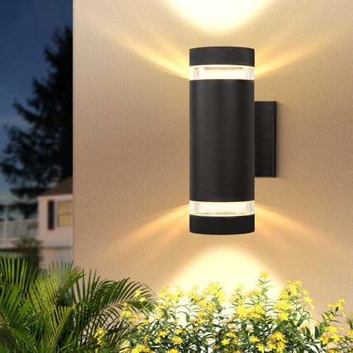 Image of YICALE Outdoor Wall Lights LED,Up Down Lights Outdoor Mains Powered 3000K Round Outside Wall Light,IP65 Front Door Light GU10 Aluminium Porch Light for Patio,Garden,Terrace,Courtyard,Bedroom