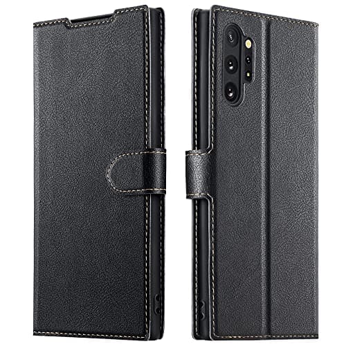 Image of ELESNOW Phone Case for Samsung Galaxy Note 10 Plus, Flip Wallet PU Leather Card Holder with RFID Blocking Magnetic Closure Stand Cover for Samsung Galaxy Note 10 Plus (Black)