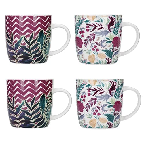 Image of KitchenCraft Exotic Floral Set of 4 Stoneware Barrel Coffee Mugs 425ml