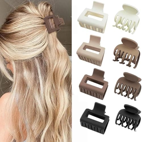 Image of 8 Pack Double Row Teeth Small Hair Claw Clips 1.6" Matte Hair Clips for Women Cute Claw Clips Set for Thin Hair Mini Accessories for Girls