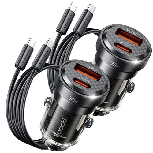 Image of 33W Car Charger, USB-C/USB-A [PD+QC3.0] Dual Port Cigarette Lighter Charger for iPhone 17/16/15/14 Pro Max, iPad, Samsung, Xiaomi, Huawei - Compact Design & Certified Security (Includes 2 Cables)