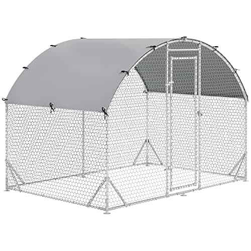 Image of PawHut Walk In Chicken Run, Galvanised Large Chicken Coop with Dome Roof, Waterproof and UV-Resistant Cover for 4-6 Hens, Ducks, Rabbit, Hen House Poultry Cage for Farm Yard, 2.8 x 1.9 x 2m