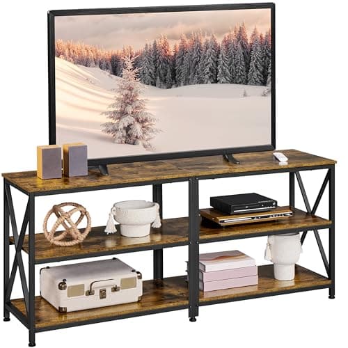 Image of Yaheetech TV Stand for TVs up to 65 Inch, TV Unit with Open Storage Shelves, TV Cabinet for Living Room, Bedroom, Length 140 cm, Rustic Brown