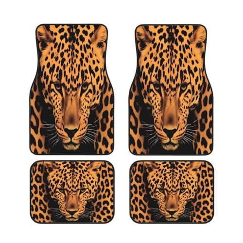 Image of Universal Car Floor Mats Set Of 4 Leopard Print - Anti-Slip Waterproof Neoprene Car Mat (Front + Rear) Auto Foot Mats For Car Suv Truck Van