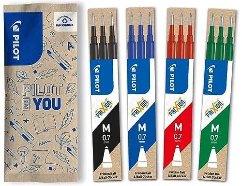Image of PILOT - Pack of 4 sets of 3 Refills 0,7 - Erasable ink for Frixion - Medium - Assorted Colors 1 Black, 1 Blue, 1 Red, 1 Green