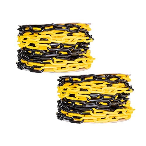 Image of 2 Pcs 25 Meter Plastic Chain Safety Barrier with 8MM Thickness - Yellow and Black | Plastic Chain Link Roll for Crowd Control | Safety Chain for Construction Road Safety Caution Sign Parking Chain (2)