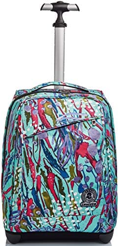Image of Invicta Rolling backpack, ABSTRACT JUNGLE, Wheeled Book Bag, 2 in 1, Backpack + Trolley, for Teen, Girls&Boys, For School, Sport, Free Time, Laptop Sleeve, Italian Design, blue