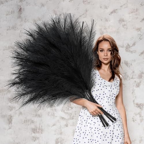 Image of BlueCloudy 4 Stems Pampas Grass 120cm Large Artificial Plants Tall Fake Feathers for Floor Standing Vases Indoor Boho Home Decor for Living Room Wedding Decorative Accessories