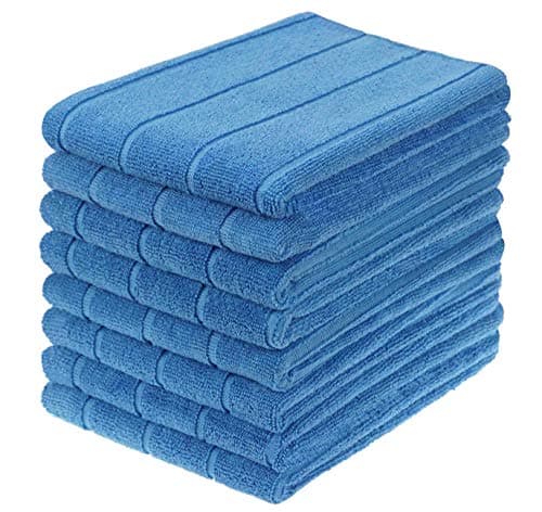 Image of gryeer Microfibre Tea Towels, Super Absorbent, Extra Large and Thick Kitchen Towels, Stripe Designed, 50 x 70 cm, Pack of 8, Blue