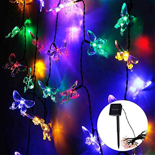 Image of 50 Led Butterfly Solar Lights Outdoor Solar Powered String Light,Butterfly Fairy Garden Lights, Outdoor Waterproof Lighting for Lawn Patio Wedding Party Decor 7m