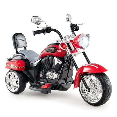 Image of COSTWAY Kids Electric Motorcycle, 6V Battery Powered Motorbike with Horn, Headlight, Forward/Reverse Switch, 3 Wheel Ride on Toy Car Trike for Boys Girls (Red)