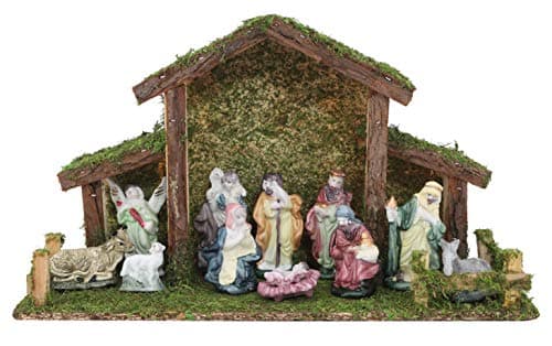 Image of Toyland® Traditional Nativity Scene - Stable with 11 Nativity Characters - Christmas Decorations