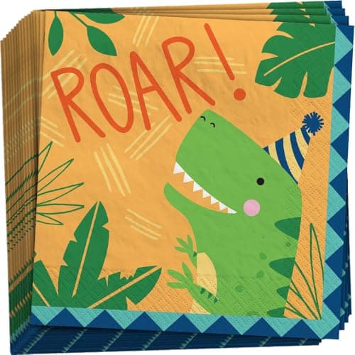 Image of Amscan 512270 - Dino-Mite Dinosaur Party Luncheon Napkins - 16 Pack, Green