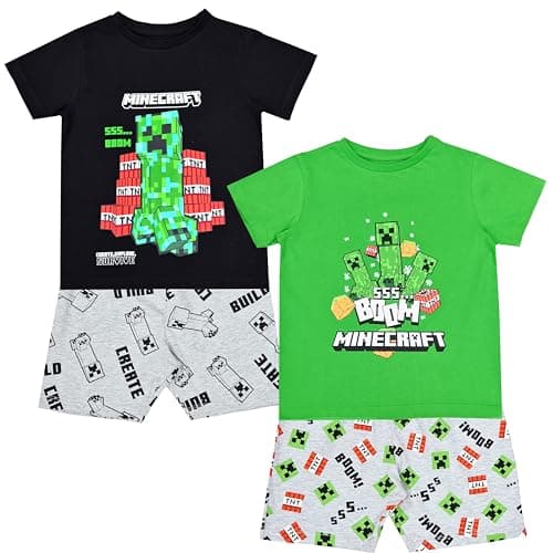 Image of Minecraft Boys Short Pyjamas 2 Pack Kids Gaming PJs Gamer Nightwear (2 Pack PJs, 4-5 Years) Multicolour