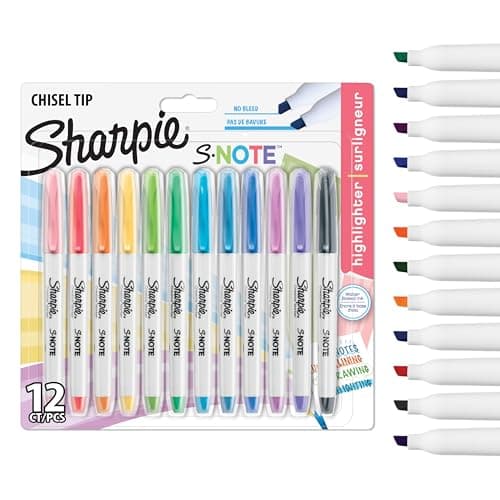 Image of Sharpie S-Note Highlighter Pens | Part Art Marker PenPart Highlighter to DrawWrite & More | Assorted Pastel Colours | Chisel Tip | 12 Count