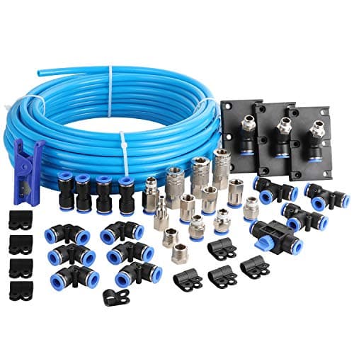 Image of WYNNsky Shop Air Line Kit, 3/8 Inch (9.5MM) OD × 60 Feet Nylon Compressed Air Pipe, 200PSI, Cutter, Tees, Mounting Clips, Connectors, 49PCS Garage Air Compressor Accessories Master Kit