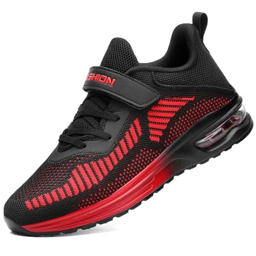 Image of Boys Trainers Kids Running Walking Shoes Child Outdoor Sport Athletic Shoes Boys Tennis Shoes, Black Red, 2 UK