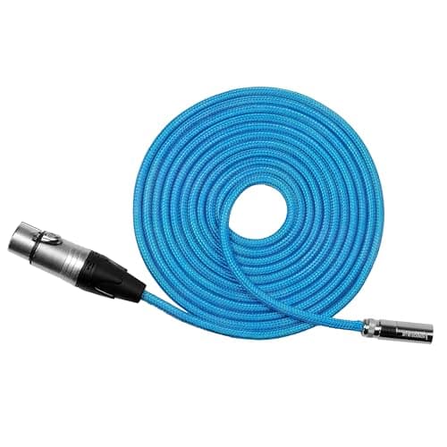 Image of KONDOR BLUE | 10 Foot Mini XLR (TA3) 3-Pin Male to XLR Female Audio Cable | Braided On-Rig Mic Cable for Blackmagic Design Pocket Cinema Camera 4K 6K, for Canon EOS C70 | Blue