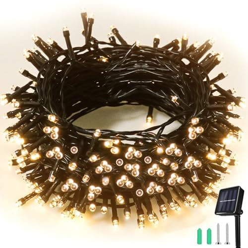 Image of SLWOO Solar Lights Outdoor Garden - 20M/65ft 200 LED String Lights Waterproof, 2 Modes, Solar Powered Fairy Lights Indoor Outdoor for Garden, Patio, Yard, Tree, Festival, Party (Warm White)