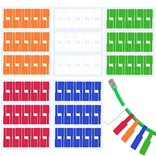 Image of CableLabels, 150pcs Self-Adhesive Cable Markers Waterproof Tear Resistant Wire Labels Cable Tags Stickers Support Handwriting for Computer Room Cable Labels, Network Cable Markers(5 Colours)