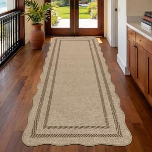Image of Geanup Runner Rug for Hallway 80x200cm Non Slip, Modern Washable Jute Look Kitchen Rug, Brown Stripe Woven Durable Long Floor Carpet for Hall Kitchen Bedroom Entryway Corridor Laundry Room
