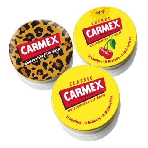 Image of Carmex Lip Balm Pot Mixed Pack of 3 (Cherry, Classic & Wild), 7.5 g (Pack of 3)