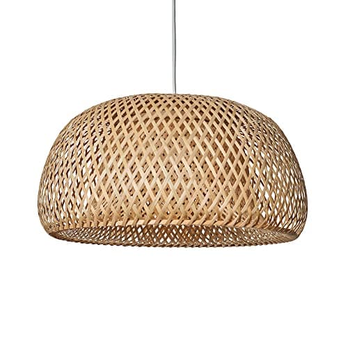 Image of MiniSun | Modern Natural Bamboo Lattice Domed Lampshade | Pendant Lights, Home Décor & Improvement Essential | Includes 10W LED Bulb [3000K Warm White] | 46.5cm Shade Width