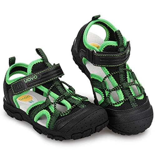Image of UOVO Boys Sandals Kids Trekking Hiking Sandals Closed Toe Athletic Summer Shoes for Beach, Black Green, 12.5 UK Child