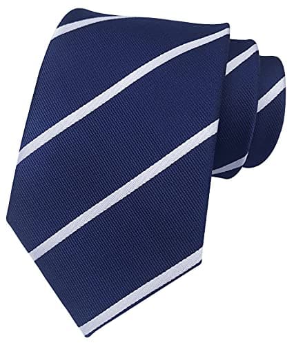 Image of Rosiika Men's Kid Narrow Stripe Dress Silk Ties Navy Blue White Handmade Autumn Formal Neckties