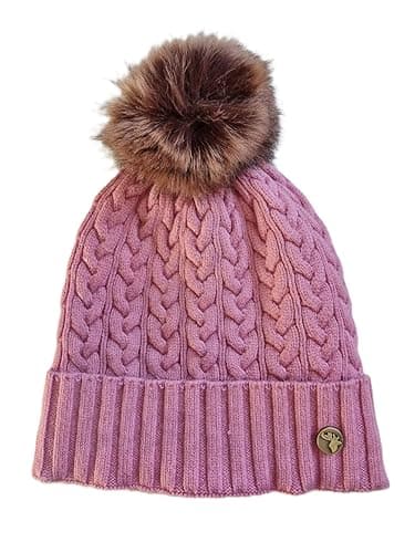 Image of House Of Tweed Womens Cable Knit Wooly Bobble Beanie Sherpa Lined Pom Pom Hat One Size (UK, Alpha, One Size, Pink)