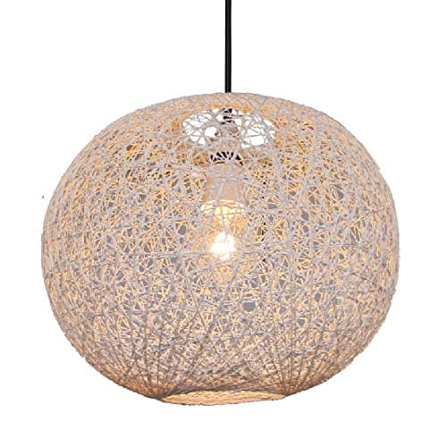 Image of Britalia White Woven String Ball Vintage Retro Easy Fit Round Globe Dome Pendant Shade | 26cm Diameter (10") | None Electric Ceiling Lampshade | Fits All Lampholder Types E27 E14 B15 B22