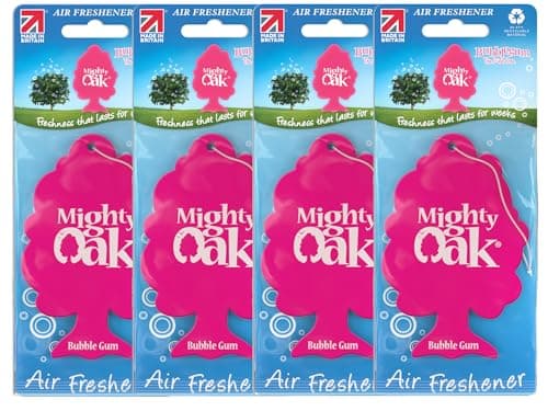 Image of Mighty Oak Bubblegum Car Air Freshener - 4 Pack - Long Lasting Hanging Car Deodoriser - Odour Eliminator - UK Made Car Scent Freshener - Auto Accessories