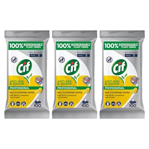Image of Janit-X Cif Professional Multipurpose Anti-Bac & Shine Lemon Wipes 100's (3 Pack)