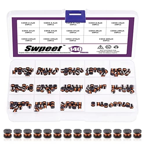 Image of Swpeet 140Pcs 14 Values 2.2UH - 680UH CD54 Wire Wound SMD Power Inductor Assortment Kit, 5.8mm Chip Inductors - 2.2UH 3.3UH 4.7UH 6.8UH 10UH 22UH 33UH 47UH 68UH 100UH 220UH 330UH 470UH 680UH