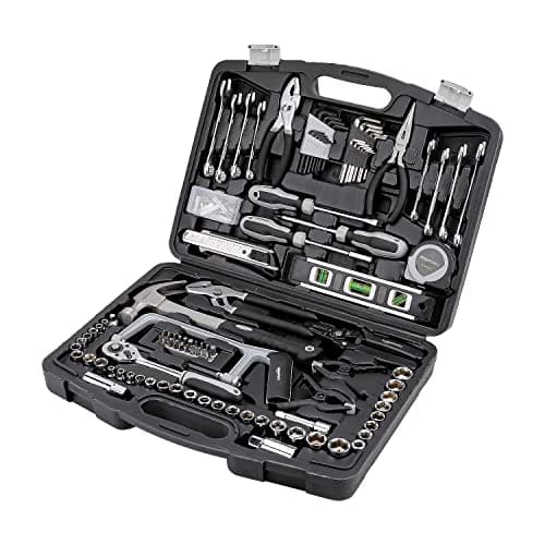 Image of Amazon Basics 173-Piece General Household Hand Tools Set, Alloy Steel, Non-Slip Handles, Blow-Moulded Case, 42.9 x 32.2 x 8.5 cm, for Home Repair & Maintenance