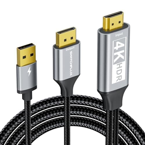 Image of SWITCHFLUX Active HDMI to DisplayPort Cable,（4K@60Hz,1080P@120Hz） 1.8M Uni-Directional HDMI (Source) to DP (Display) Braided Cord Compatible with PC,Laptop,AMD,NVIDIA,PS5,Xbox