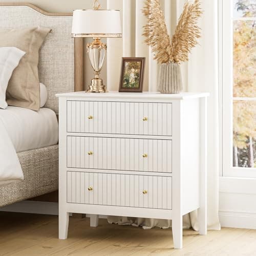 Image of Apetaccat Large Bedside Table Bedroom, 3 Drawer Chest of Drawers, Bedside Cabinet With Metal Handles,for Bedroom Livingroom,Hallway,White