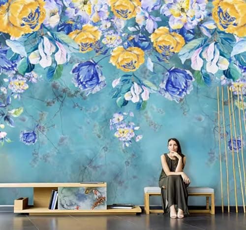 Image of XLMING Luxury Hand Painted Watercolour Floral Botanical 3D Wallpaper Luxury Home Dining Decor Paste Sofa Living Room The Wall for Bedroom Mural-250cm×170cm
