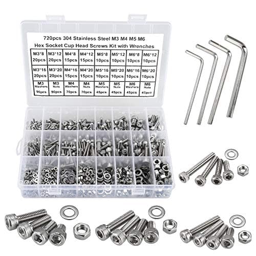 Image of FandWay 720Pcs Bolts and Nuts Set,M3 M4 M5 M6 Hex Socket Cap Head Machine Screws,DIN912 Allen Screws,304 Stainless Steel Hex Bolts and Washers Set Fully Threaded With 4 Allen Key.